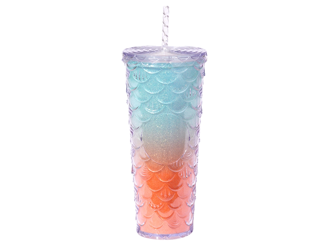 Vaso reutilizable de 24 oz con tapa de vidrio de plástico y pajita para bebidas frías NEVEANCE