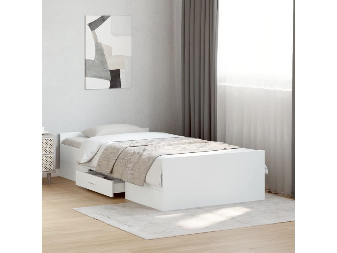 Cama Con Cajones Madera De Ingeniería Blanca 75x190 Cm