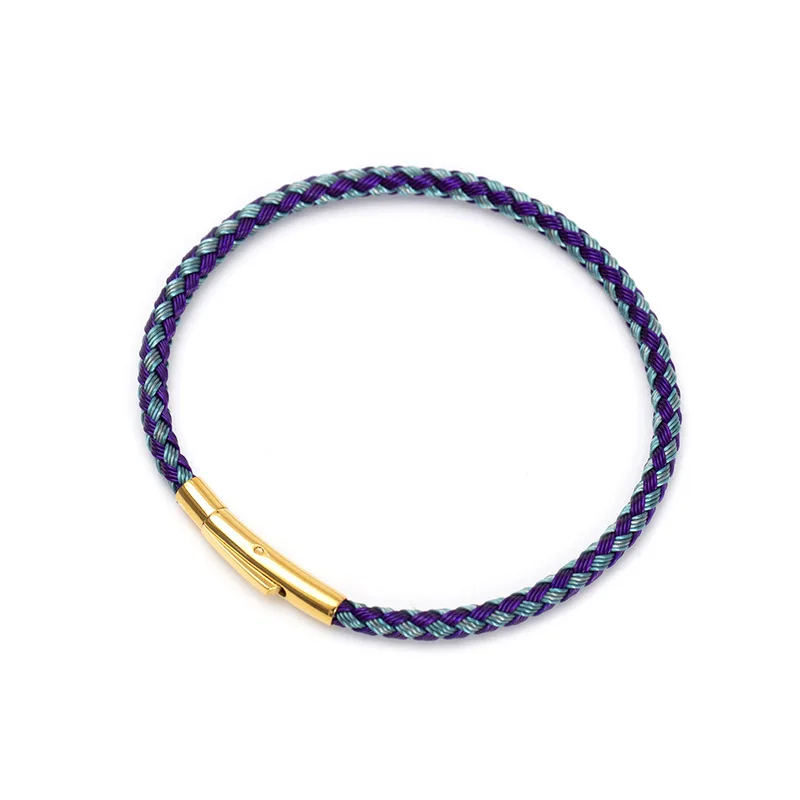 (morado-azul, 21 Cm) Lujosa Pulsera Multicolor Con Alambre De Acero Inoxidable Y Cuerda Impermeable.