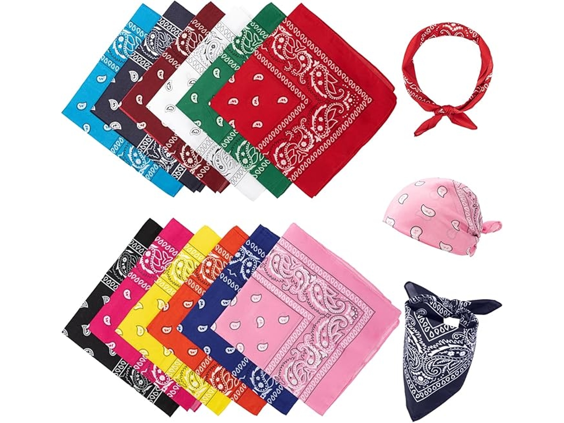 Conjunto De 12 Pañuelos Unisex Para La Cabeza - Pañuelo/bufanda Con Estampado Paisley, 100% Poliéster - Estilo Vaquero