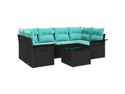 Maison Exclusive - Conjunto De Sofá De Jardín Con Cojín 7 Pcs Negro Y Turquesa