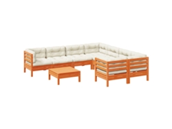 Conjunto 9 de sofás jardín VIDAXL con cojines madera pino marrón cera