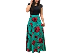 2026-vestido Largo De Manga Corta Con Estampado Floral, Cuello Redondo Para Mujer De Fiesta, Playa Y Verano S Verde