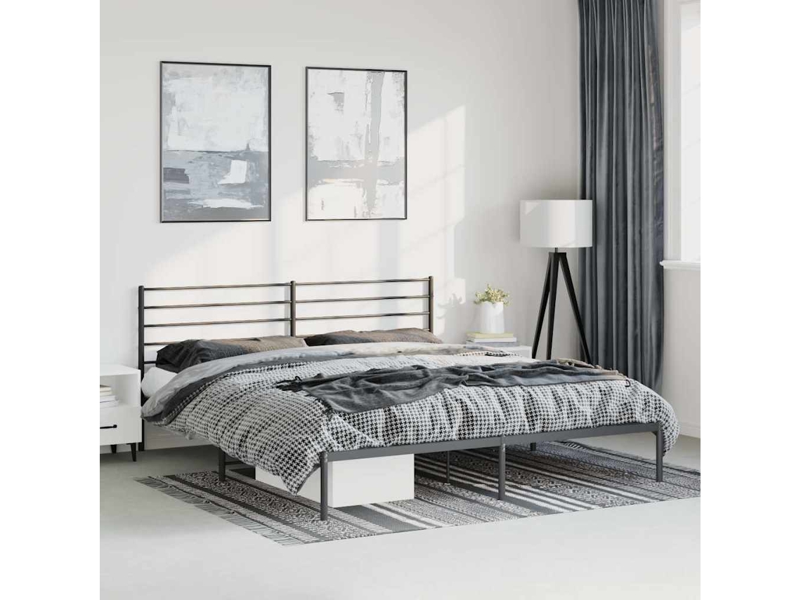Estructura Cama Sin Colchón Con Cabecero Metal Negro 183x213 Cm
