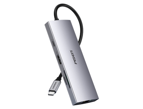 Adaptador PISEN Pgm-Hb02 8In1 Tipo-C a HDMI 3Usb3.0 Pd100W Sd/TF 1000Mbps para Huawei Mate40/P50 S20