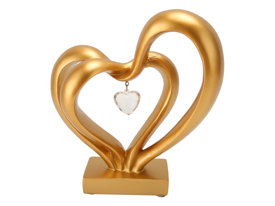 Escultura romántica de resina con doble corazón para parejas y su aniversario BS20622