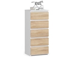 Cómoda Akord Cl5 Blanco 40 Cm 5 Cajones Frente Frente En Color Roble Sonoma 40x35x92 Cm