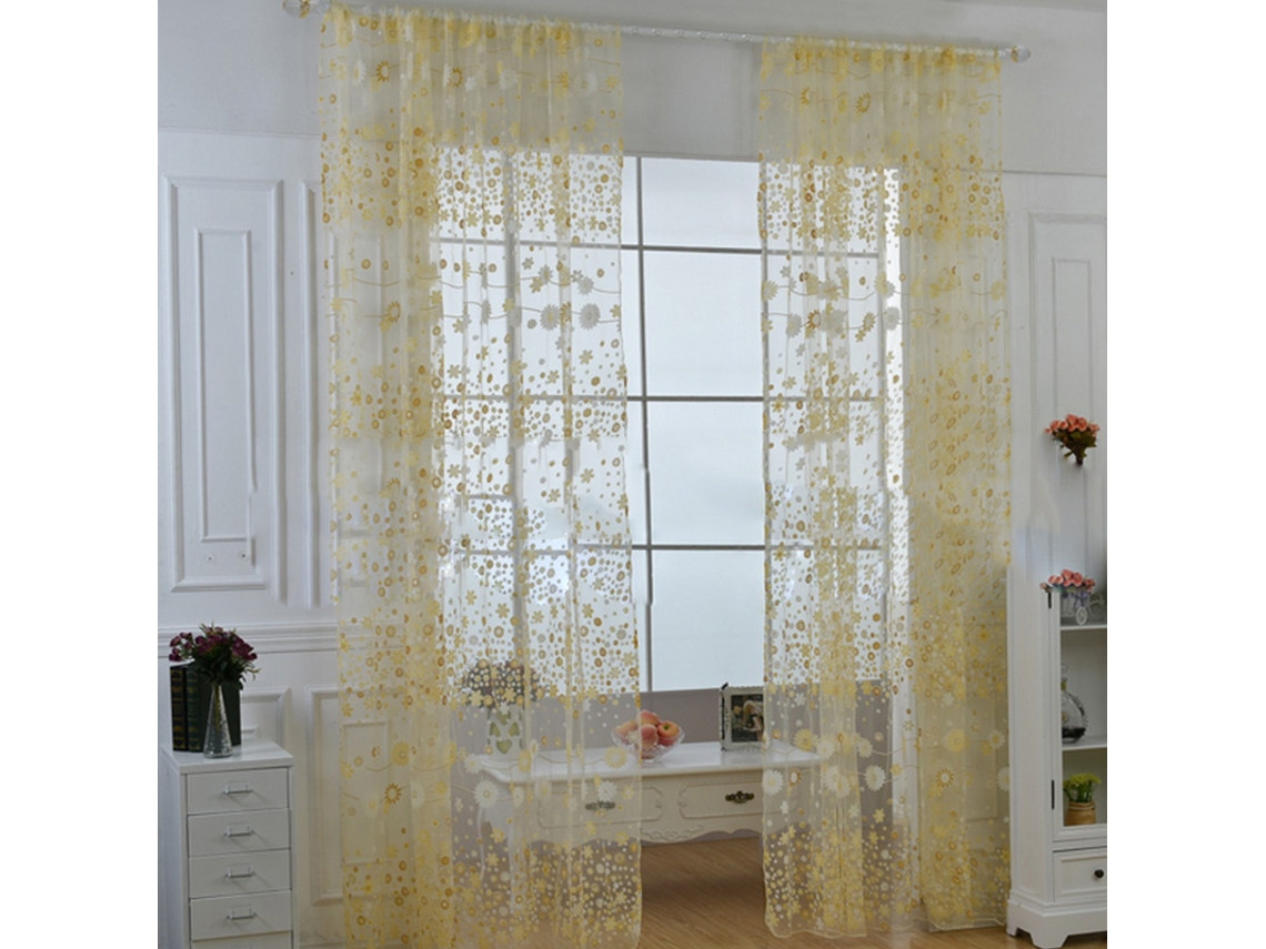 Baok - Elegante cortina transparente de vellón con estampado floral para sala de estar, estudio o dormitorio, color amarillo, 100x250cm