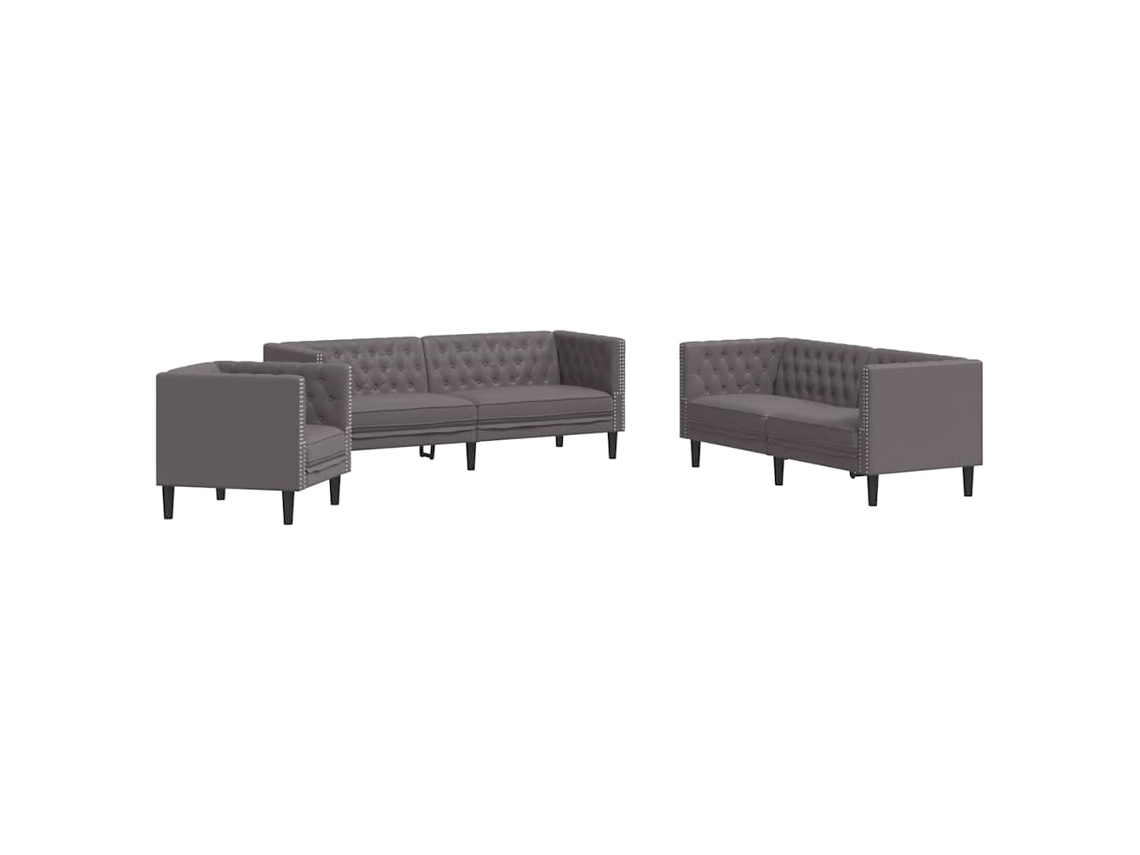 Maison Exclusive - Juego De Sofás Chesterfield 3 Piezas Cuero Sintético Gris