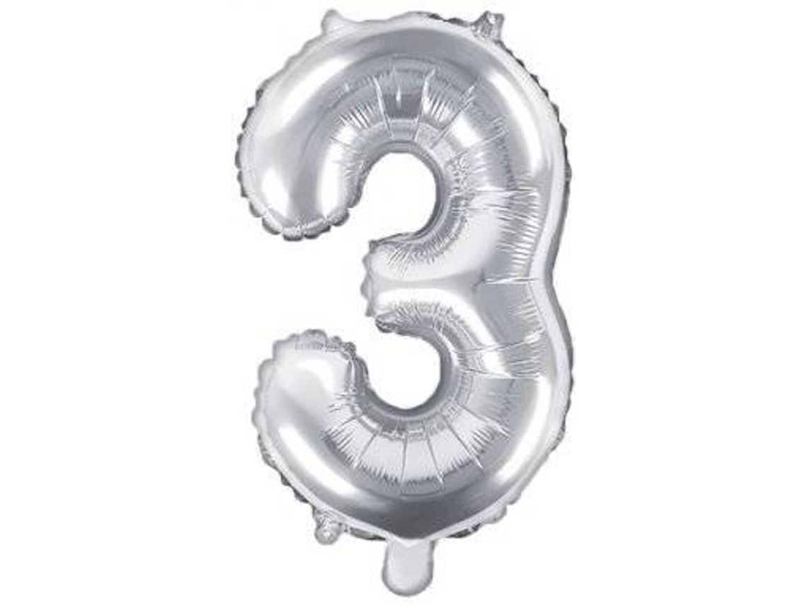 Globo PARTYDECO número 3 Foil 35cm Plata