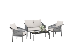 Conjunto De Jardín De Ratán De 4 Piezas: Sofá, Sillones Y Mesa Color Caqui.