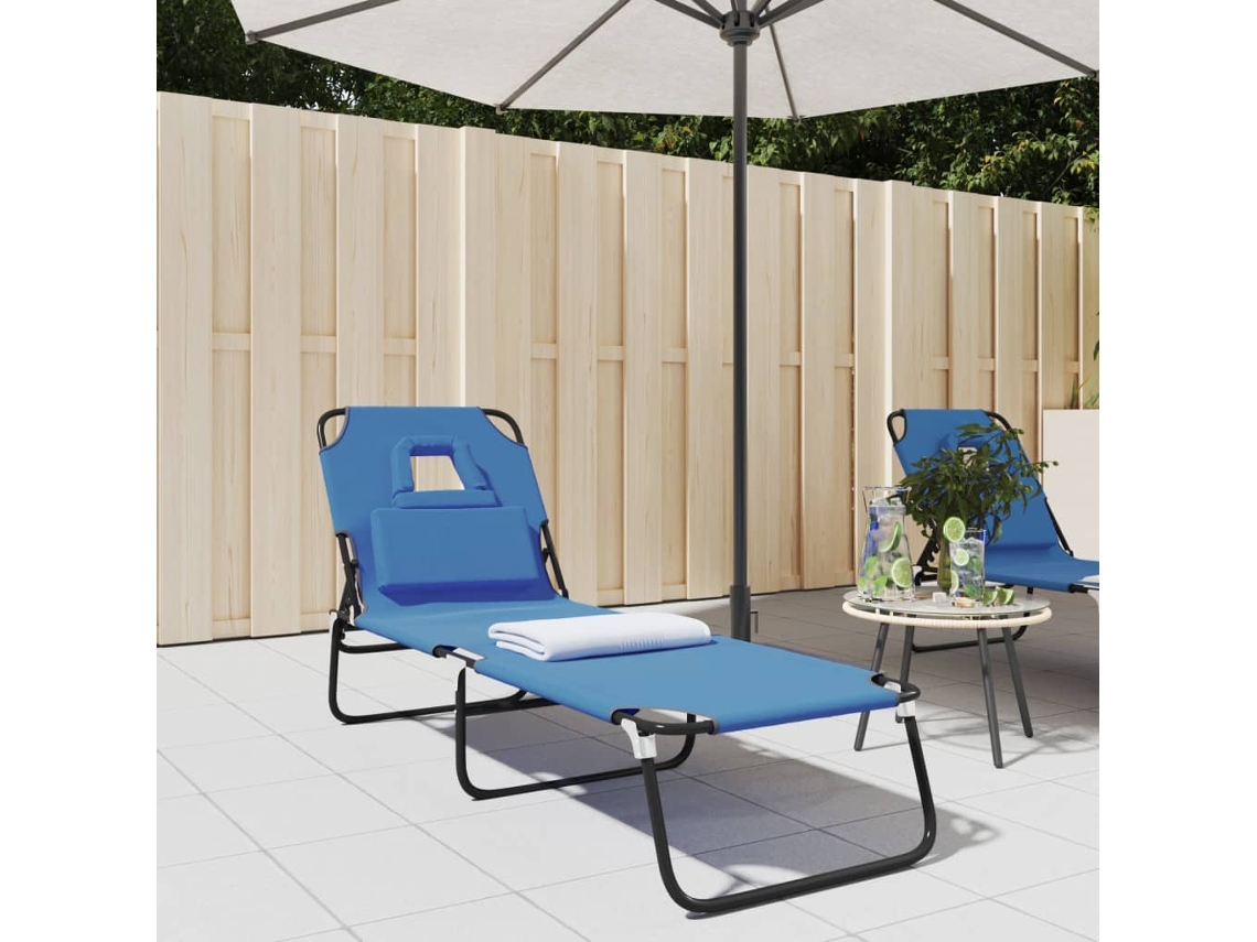 Tumbona plegable de tela Oxford y acero revestida en azul polvo, DKD HOME DECOR