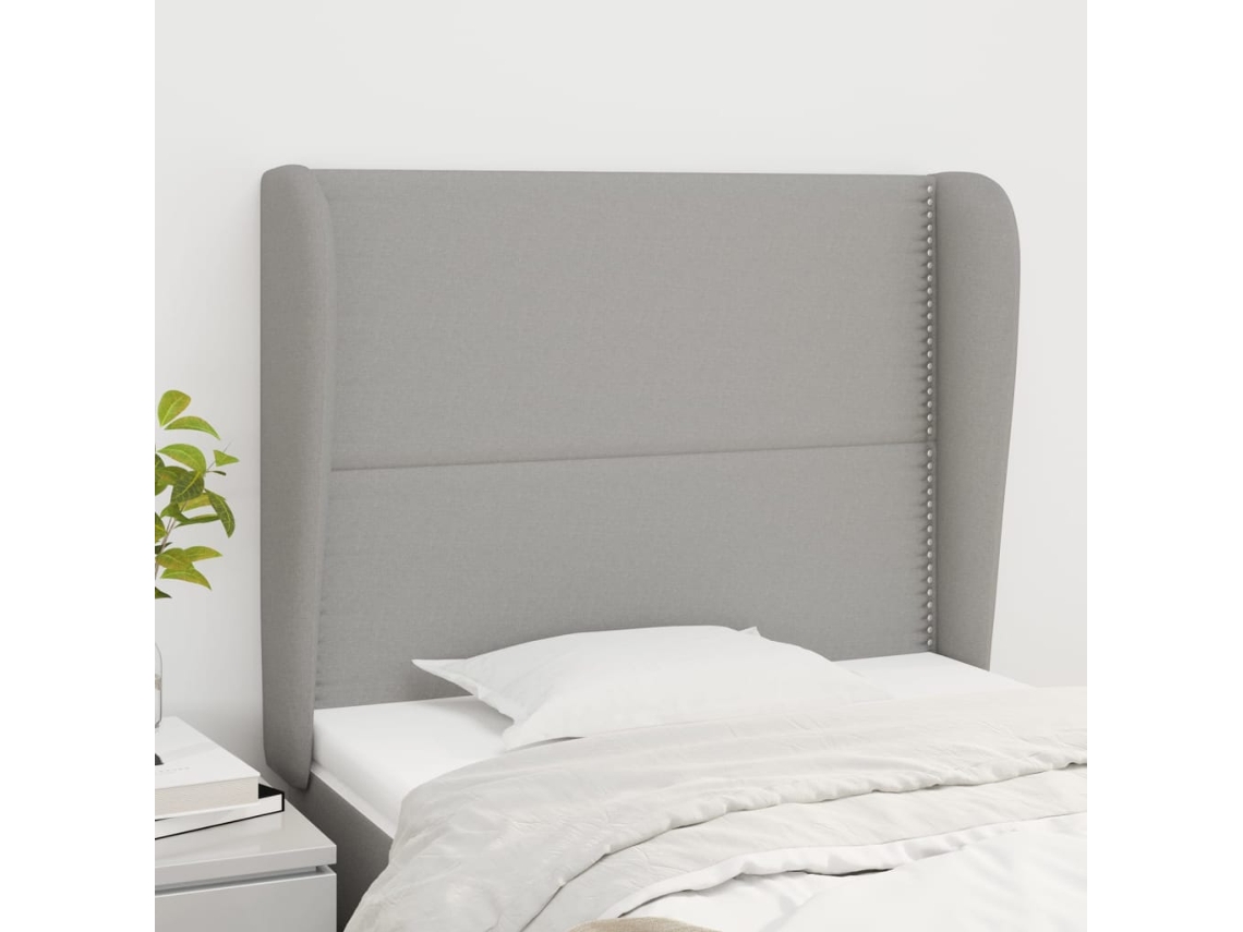 Cabecero Con Orejas De Tela Gris Claro 103x23x118/128 Cm