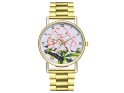 Reloj De Pulsera De Acero Para Mujer Con Estampado Floral, Esfera Redonda, Movimiento De Cuarzo, Zhoulianfa
