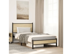Estructura De Cama Sin Colchón Metal Roble Ahumado 100x190 Cm