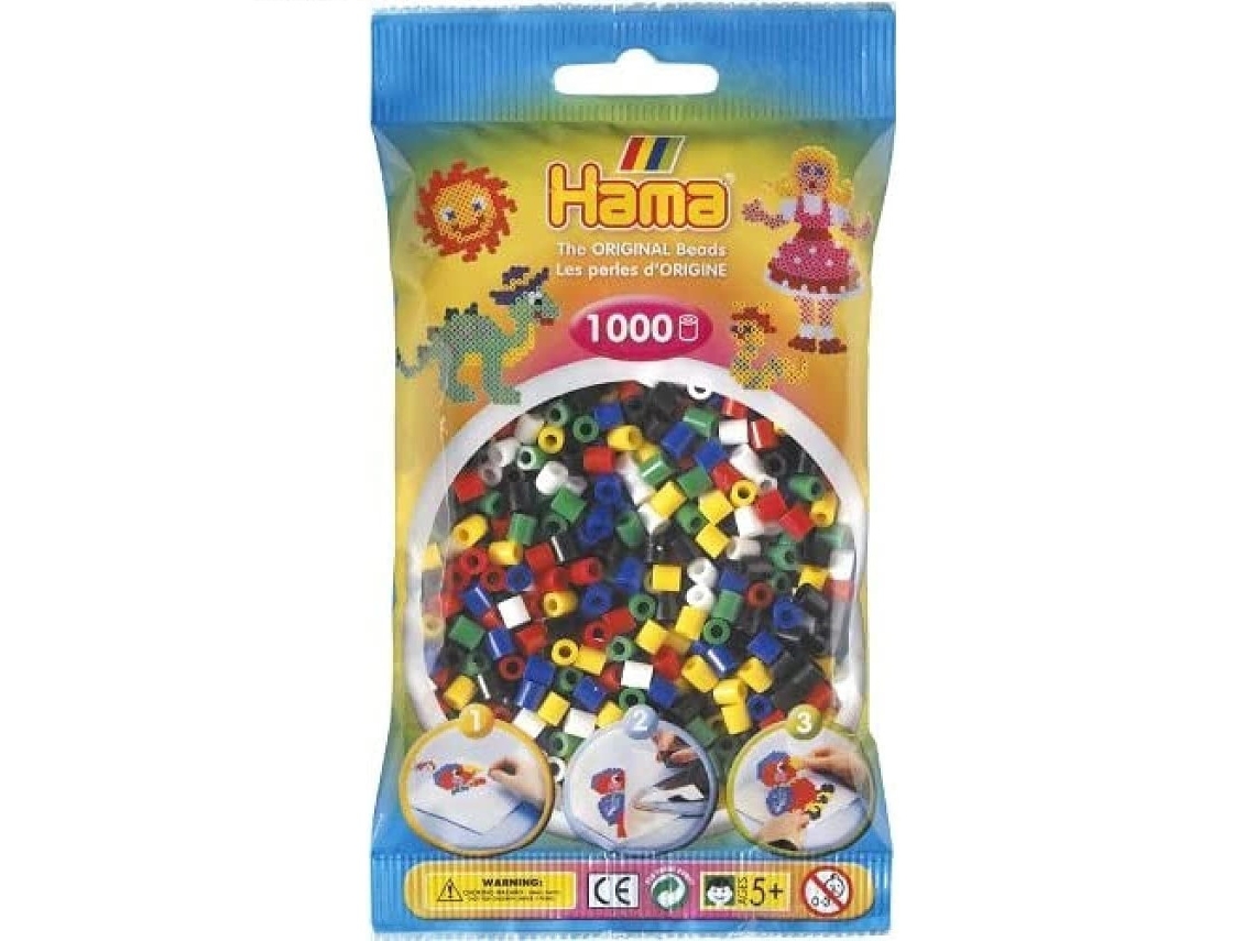 Juego de Mosaicos HAMA Set de Cuentas de Plastico midi base mix 6 colors (1000 Peças - Multicolor)