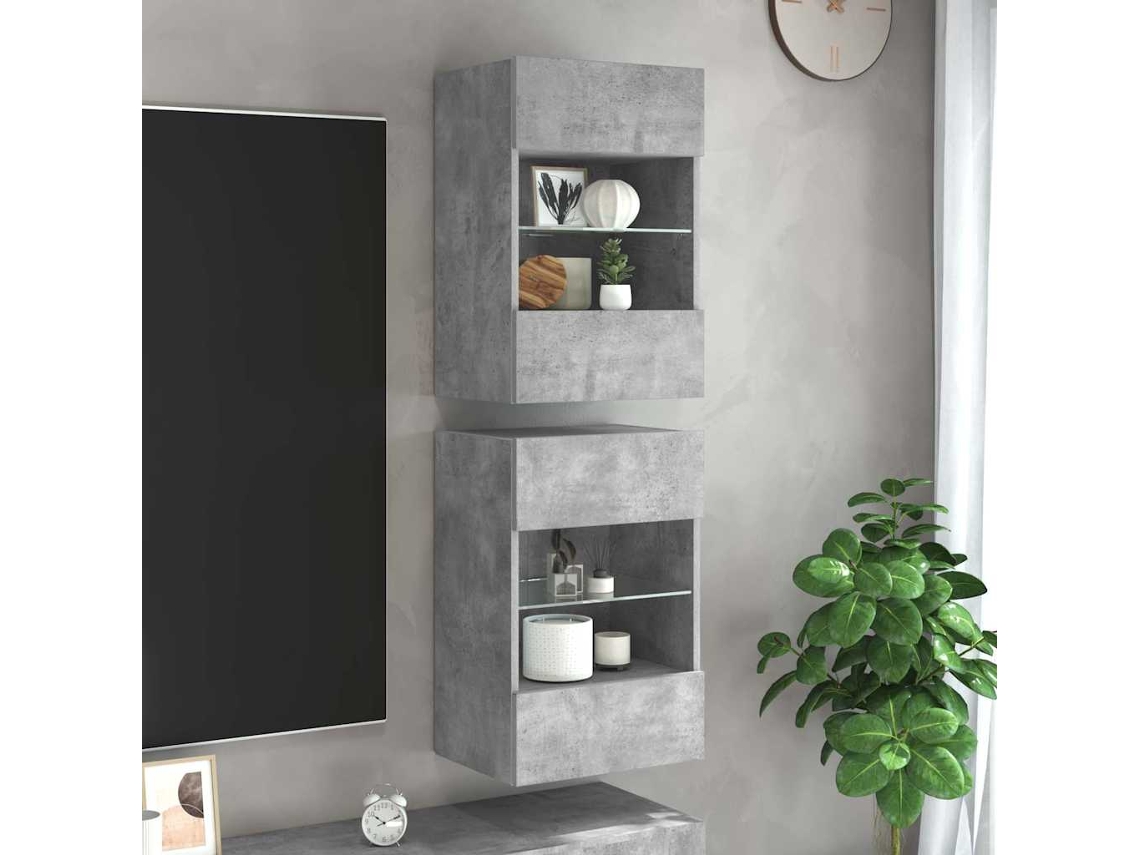 2 soportes de TV de pared con luces LED | Mueble para TV | Mueble para TV gris cemento