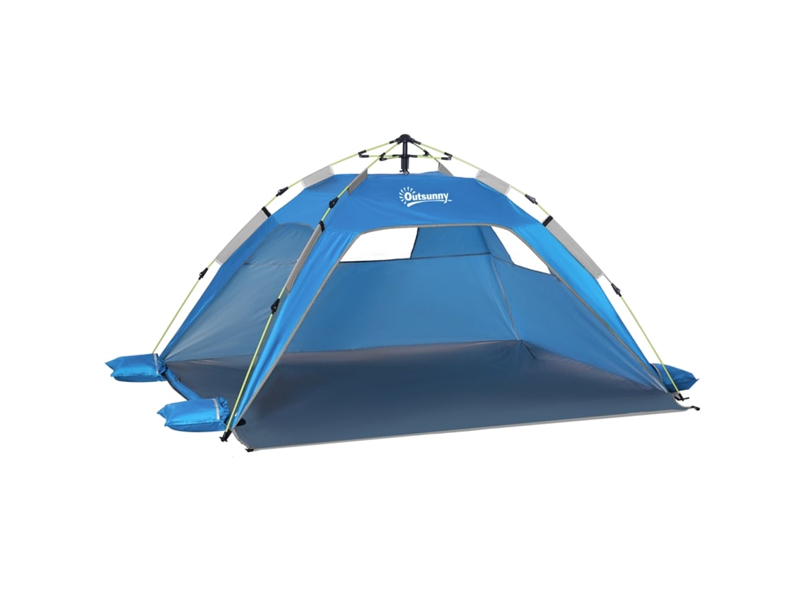 Tienda De Playa Plegable Para 1-2 Personas, 2 Entradas Y Ventanas, 220x173x120cm, Azul Claro.