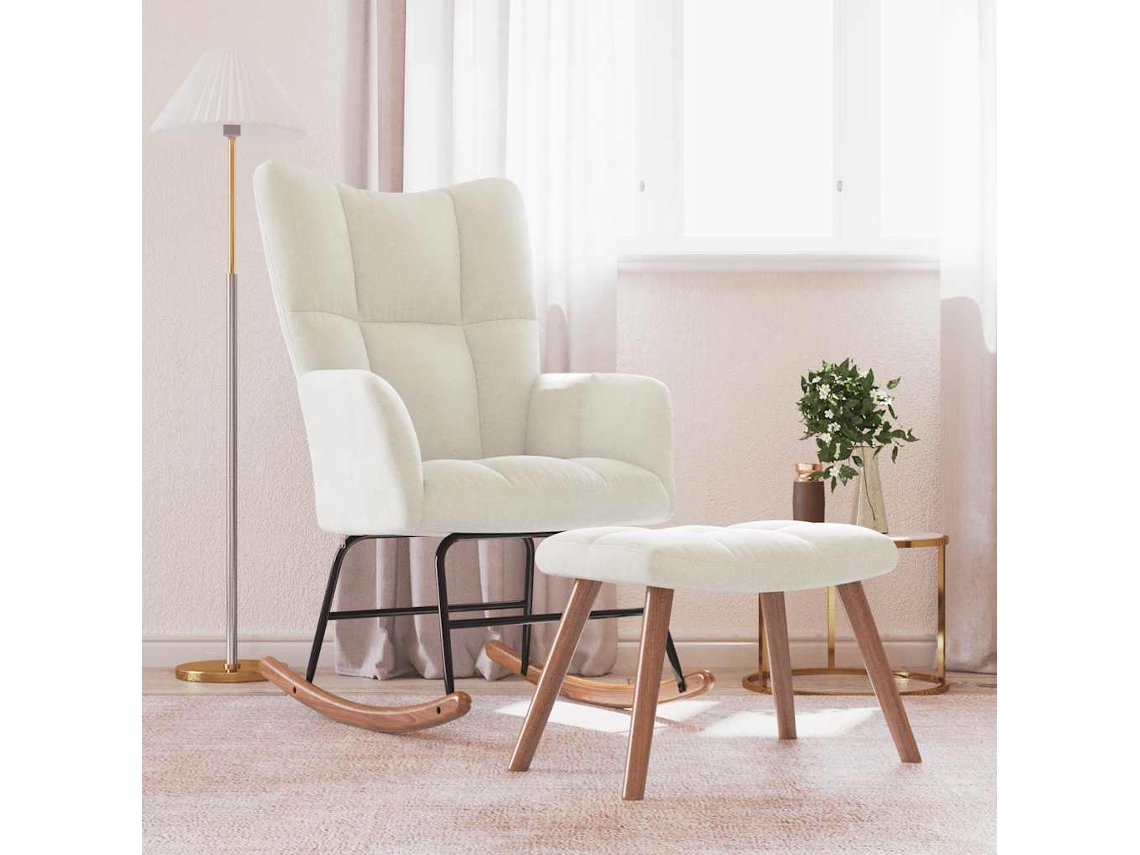 Mecedora de terciopelo blanco con taburete de Lovely Home