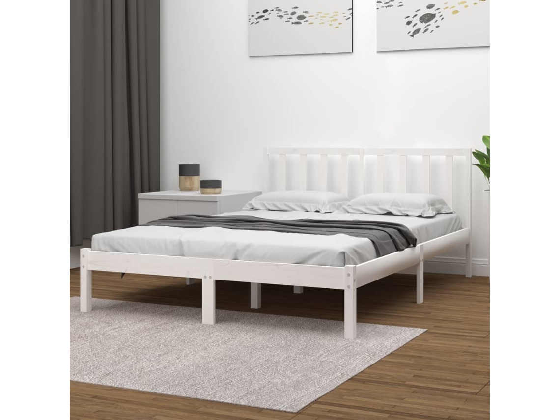 Marco de Cama Madera de Pino Macizo Blanco (200x200cm)
