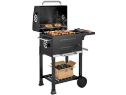 Carro Compacto Para Parrilla De Carbón Con Tapa, Termómetro, Rejilla, Mesa Auxiliar, Cenicero Y Ranuras De Ventilación.
