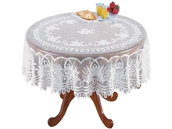 2026-mantel Redondo De Encaje Blanco Lavable Jacquard 70 Pulgadas Para Mesa De Comedor