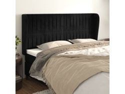 Cabecero Con Orejas De Terciopelo Negro 203x23x118/128 Cm