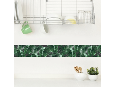 Friso Decorativo PLAGE Hojas Verdes en un Fondo Negro 15 cm X 300 cm