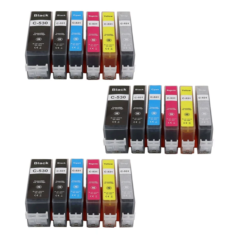 3set(18pc)pgi-530 Cli-531 Pgi530 Pgi531 530 531 Ink Cartridge For Canon Pixma Ts8750 Ts8751