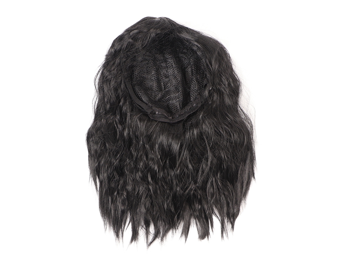 Peluca Rizada Corta Hombro Con Flequillo Aireado Negro Resistente Al Calor Para Fiestas De Cosplay