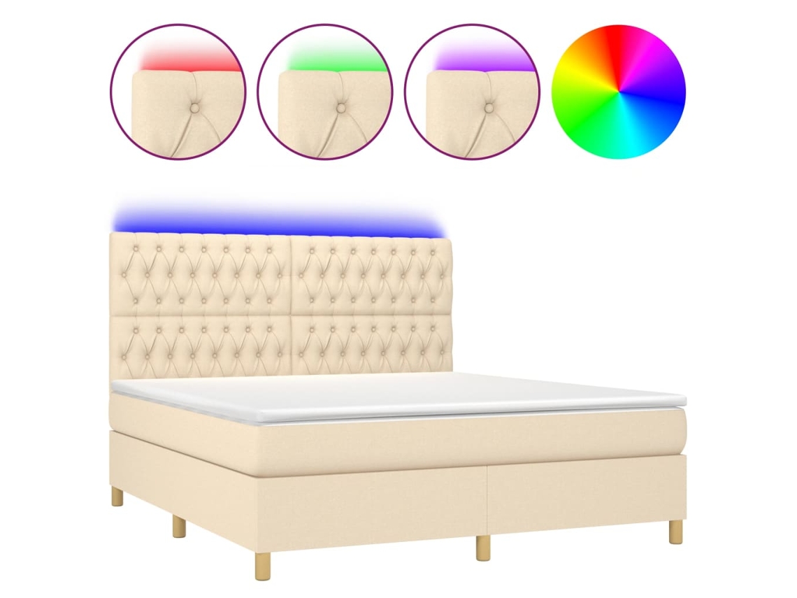 Maison Exclusive - Cama Box Spring Colchón Y Luces Led Tela Crema 160x200 Cm