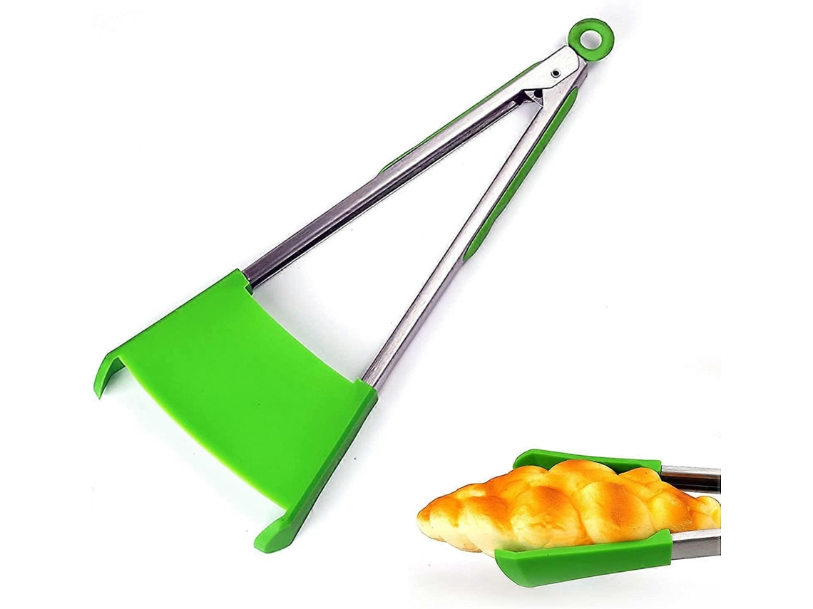 Pinza Espátula De Silicona 2 En 1, Alimentaria Antiadherente, Resistente Al Calor, Acero Inoxidable, 9 Pulgadas Rojo 9 Pulgadas Verde