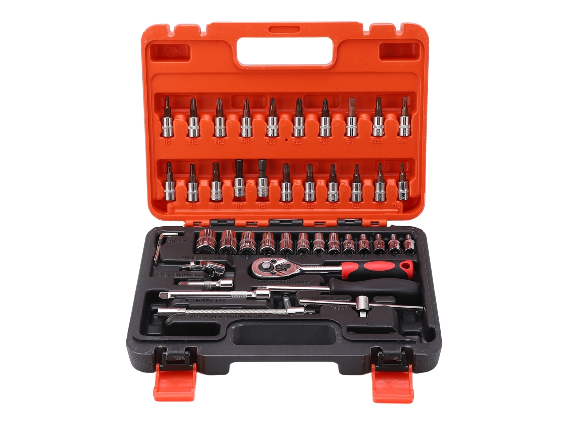 Conjunto De Chaves De Socket 46pcs 1/4" Drive Métrico Com Barra De Extensão E Caixa