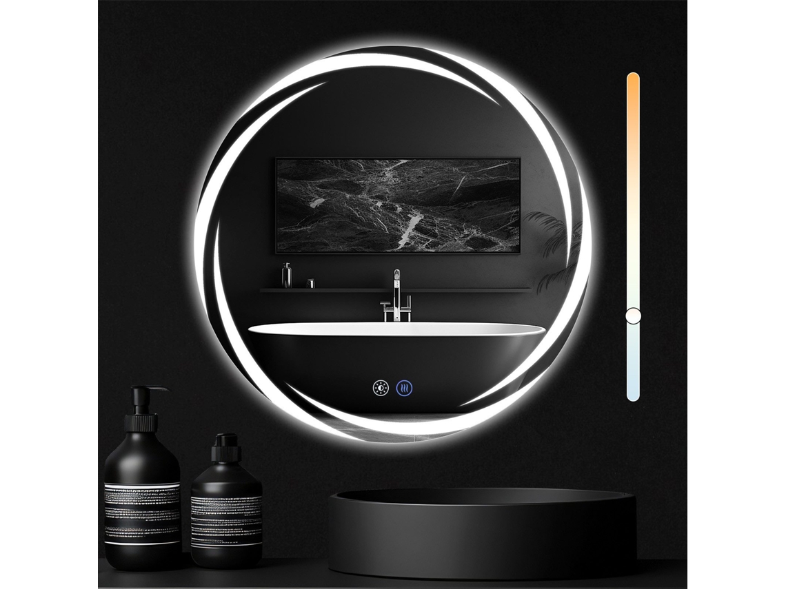 ZMH Espejo de baño con iluminación Moderno IP44 Espejo de baño redondo con función táctil