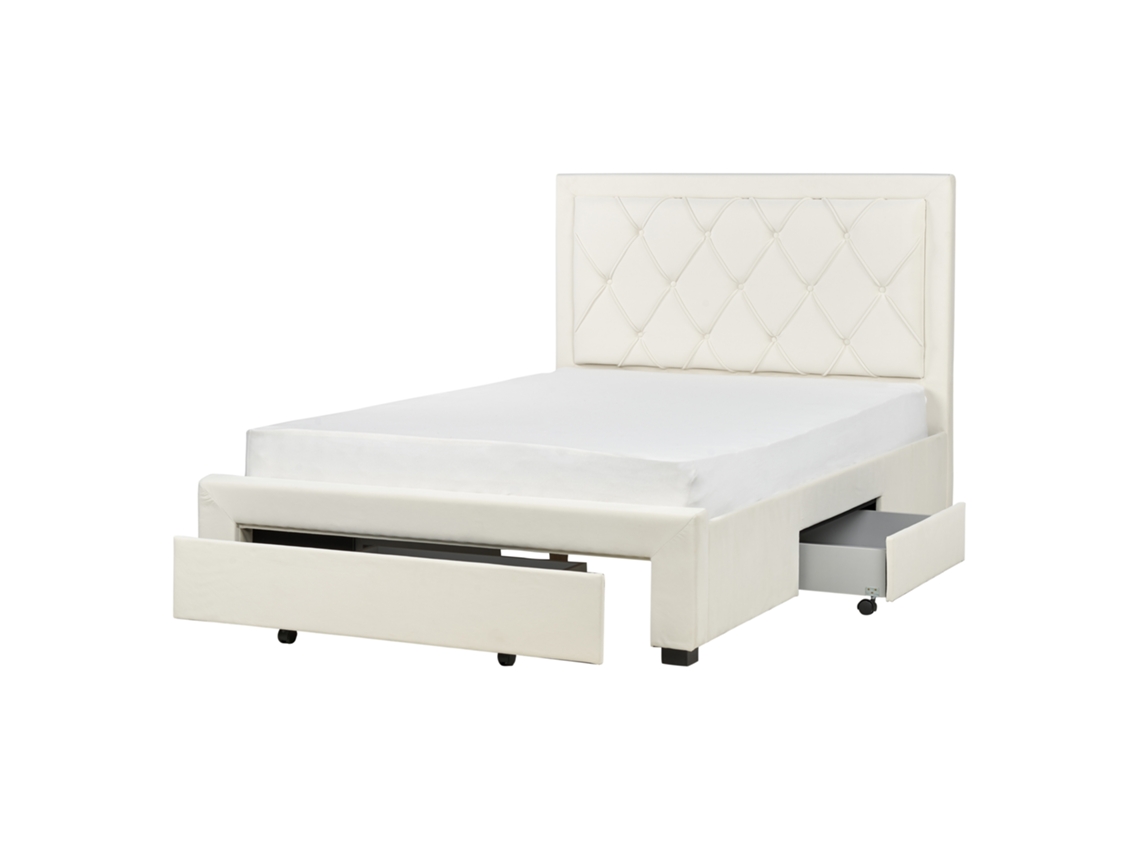 Cama con almacenaje BELIANI Lievin de Terciopelo Beige 145x217x122