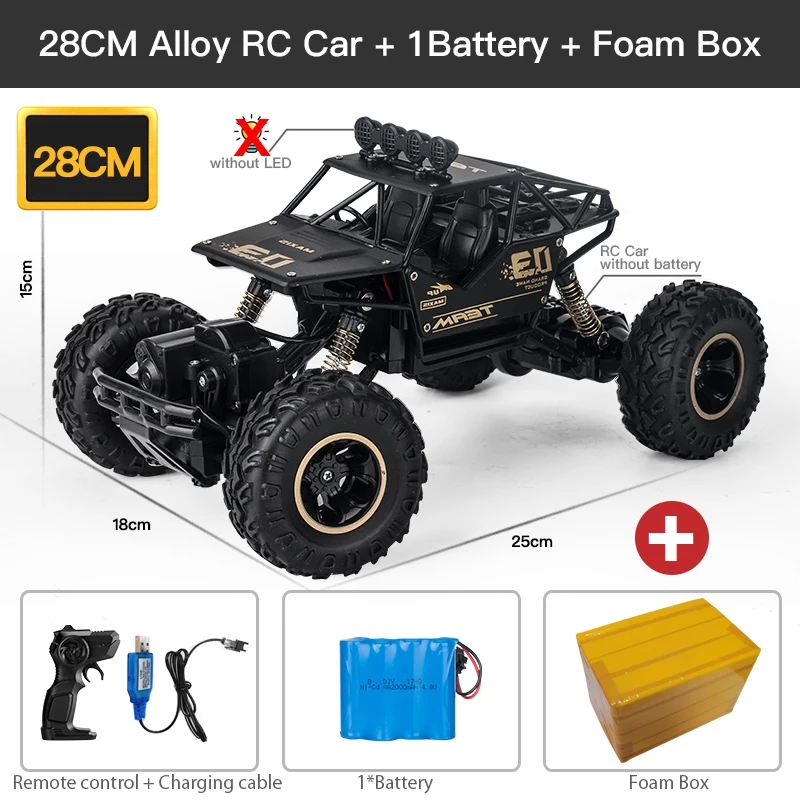 (28 Cm, Negro) Vehículo Todoterreno Inalámbrico Con Control Remoto 2.4g Y Luz Led, Juguete Para Niño