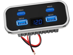 Cargador De Coche Usb De Carga Rápida Con Enchufe De Pared, 4 Puertos, Doble Qc3.0, Voltímetro, Compatible Con 12v Y 24v.