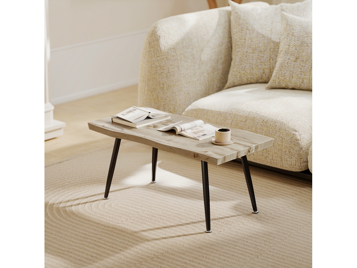 Mesa Basse/appoint Moderne Pieds Acier Plateau 4cm Épais, 100x50x45cm, Chêne Et Noir