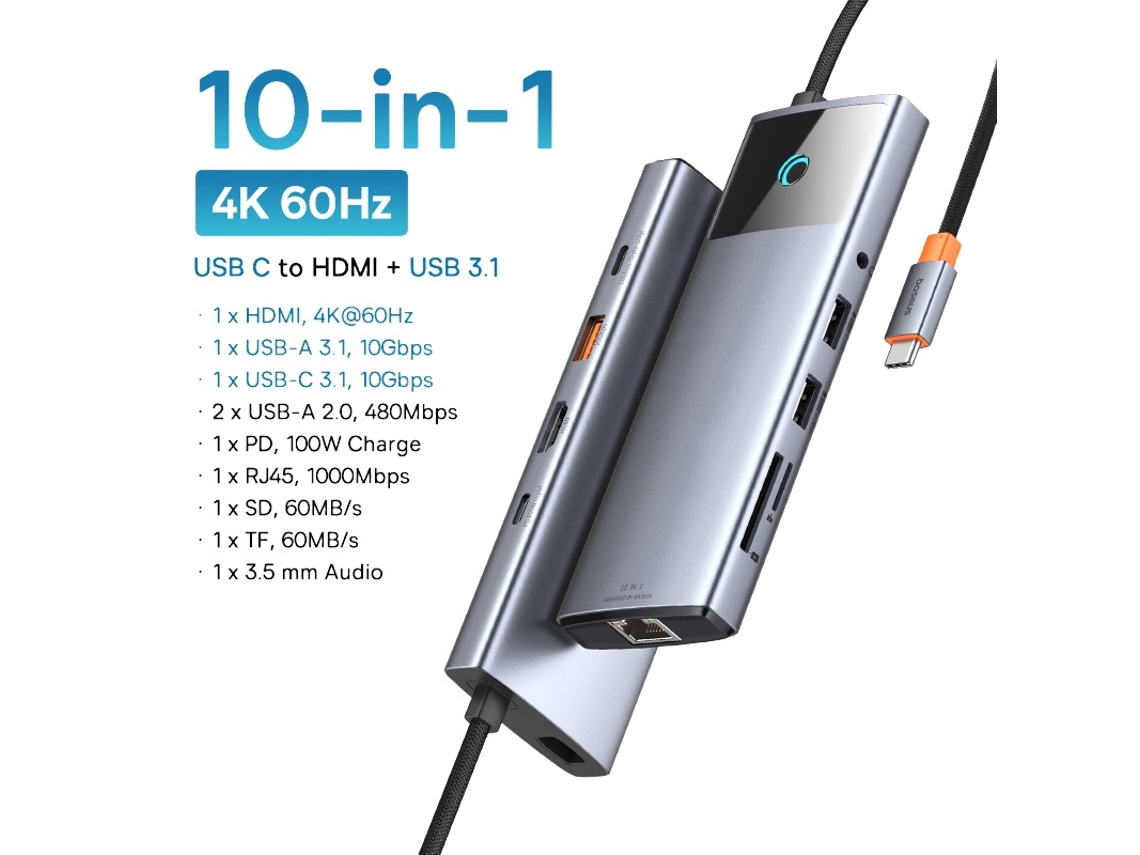 Estación de acoplamiento USB C de 10 Gbps Yizhood 4k 60hz tipo C a HDMI RJ45 Ethernet Pd 100w para MacBook iPad Samsung PC Tableta Teléfono Gris