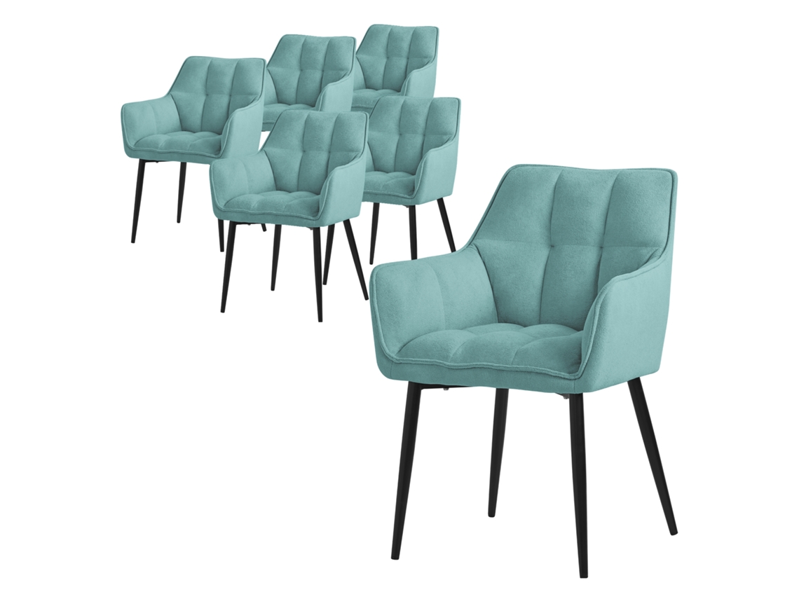 Juego de 6 Sillas de comedor de rizo, petróleo, con asiento grueso tapizado y patas de metal ML-DESIGN