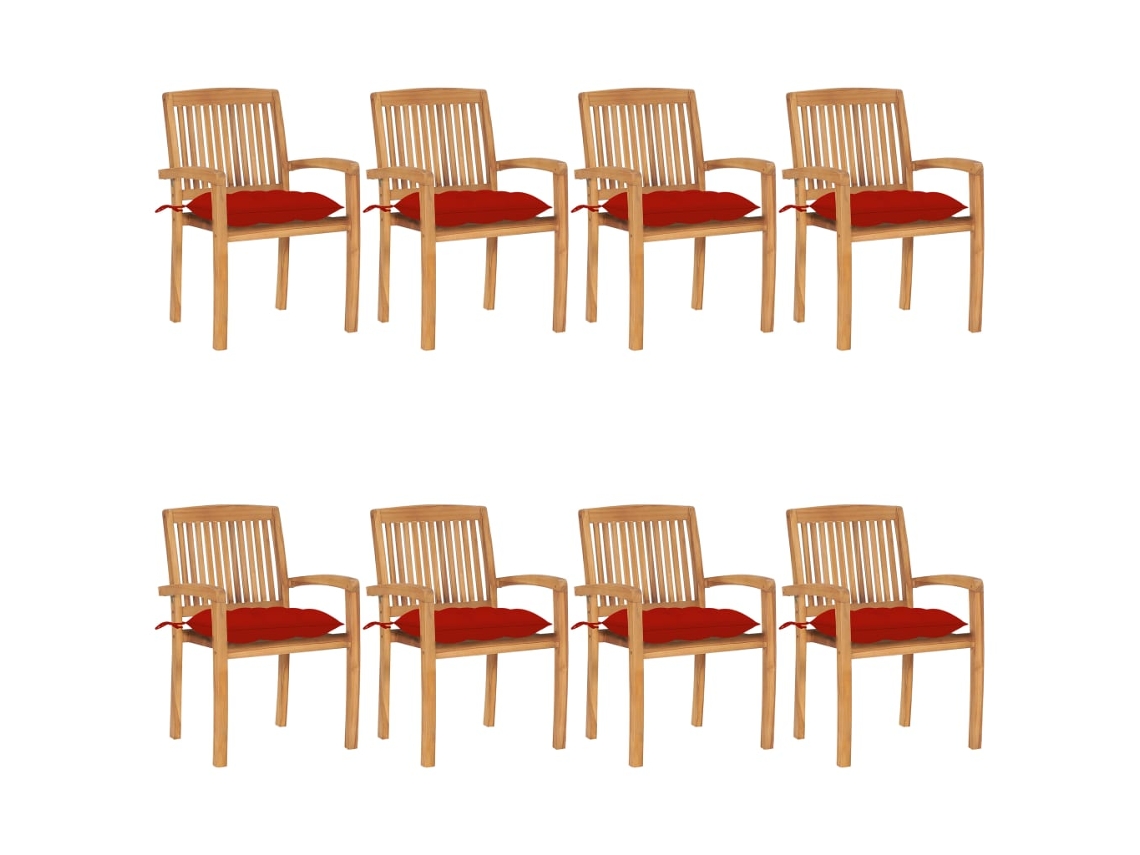Sillas de jardín apilables DKD Home Decor de 8 piezas con cojines de teca maciza