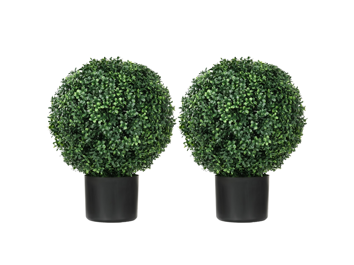 2 Plantas De Boj Con Protección Uv En Macetas, 52 Cm, Para Jardín O Sala De Estar.