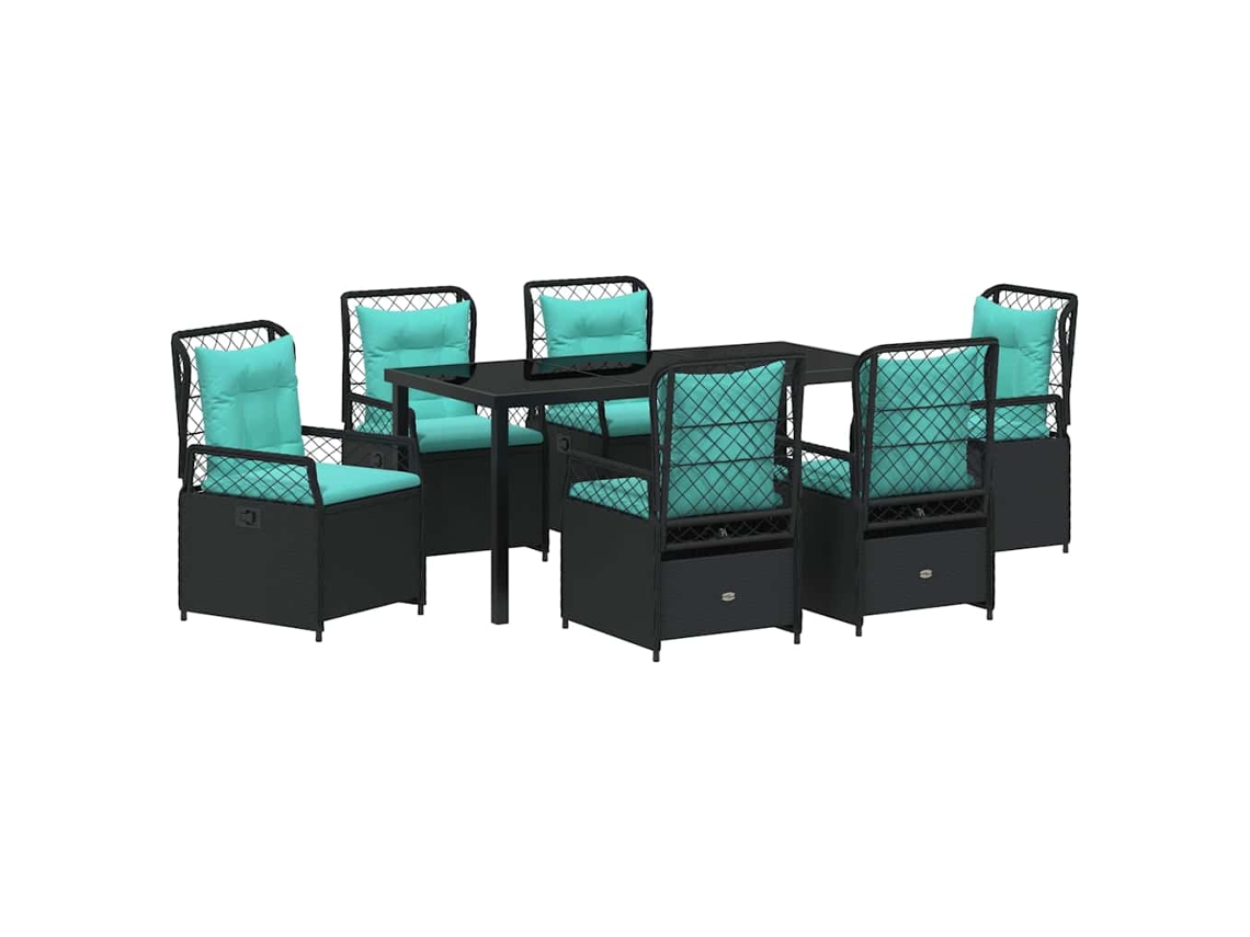 Maison Exclusive - Conjunto De Comedor De Jardín 7 Pcs Negro Ratán Sintético