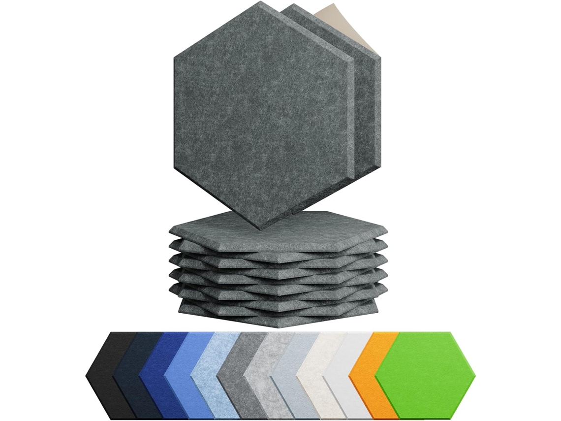 Paineles Acústicos Eifson Poliéster Hexag Autoad 30x26cm 12 Un (gris Oscuro)