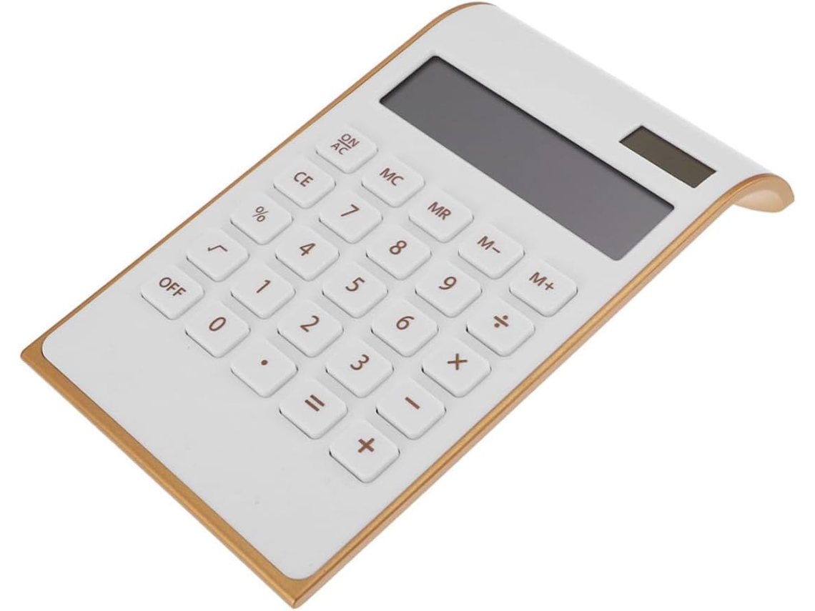 Calculadora solar blanca ultradelgada Gokoco, tamaño compacto, doble fuente de alimentación, calculadora de oficina