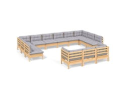 Maison Exclusive - Juego De Muebles De Jardín 13 Pzas Y Cojines Madera Pino Gris