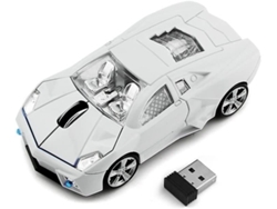 VEEKI Car Mouse Inalámbrico 2.4Ghz, Cool 3D Sport Car Shape Mouse Optical Mice 1600 Dpi With Usb Receiver Suitable For Pc/Computer/Laptop (Blanco)