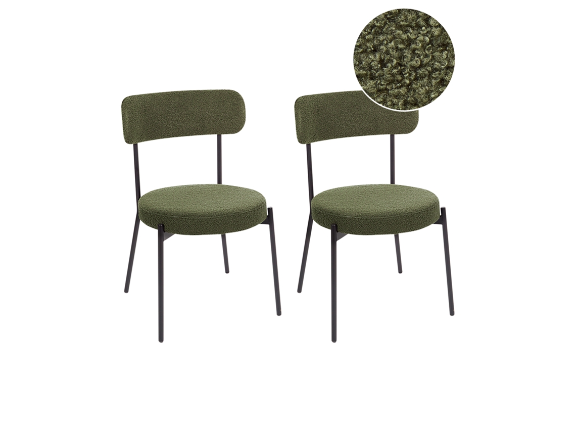 Conjunto de cadeiras de jantar sem repousa-braços BELIANI Allison de Bouclé Verde 47x52x77