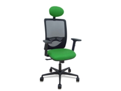 Silla de oficina Zulema con mecanismo sincronizado, tapizada en tela verde y malla negra.