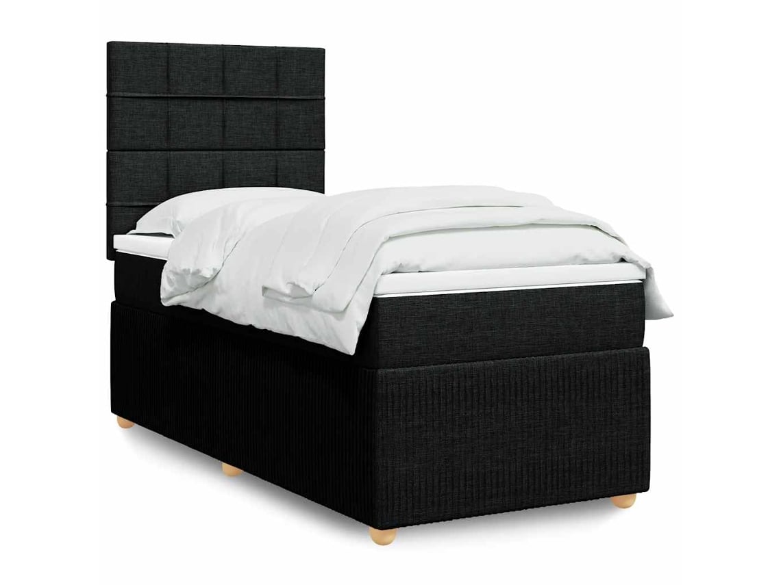 Cama Box Spring Con Colchón Tela Negro 90x190 Cm